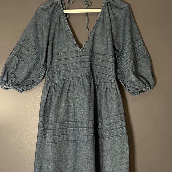 Free People Denim Peasant Mini Dress - Size XS - Picture 1 of 5